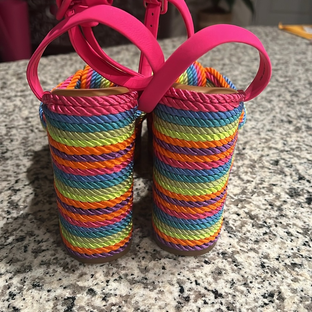 Gianni Bini Leena Rainbow Platform Cord Knot Wedge Sandals - Picture 4 of 9